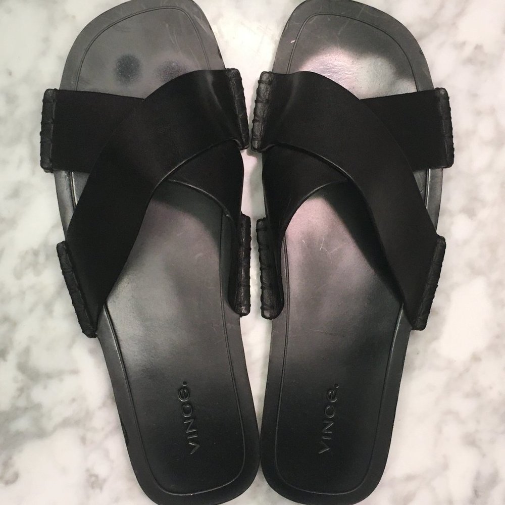 Vince Nico Crisscross Flat Slide Leather Black (8.5M)